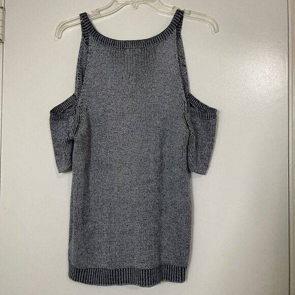 NEW! Splendid Blue Marled Cold Shoulder V Neck Short Sleeve wool blend sweater M - Picture 4 of 6